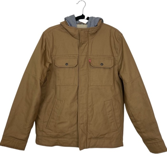 Levi's Military Mens Sherpa Lined Hooded Midweight Work Jacket Size Small Brown - Picture 3 of 11